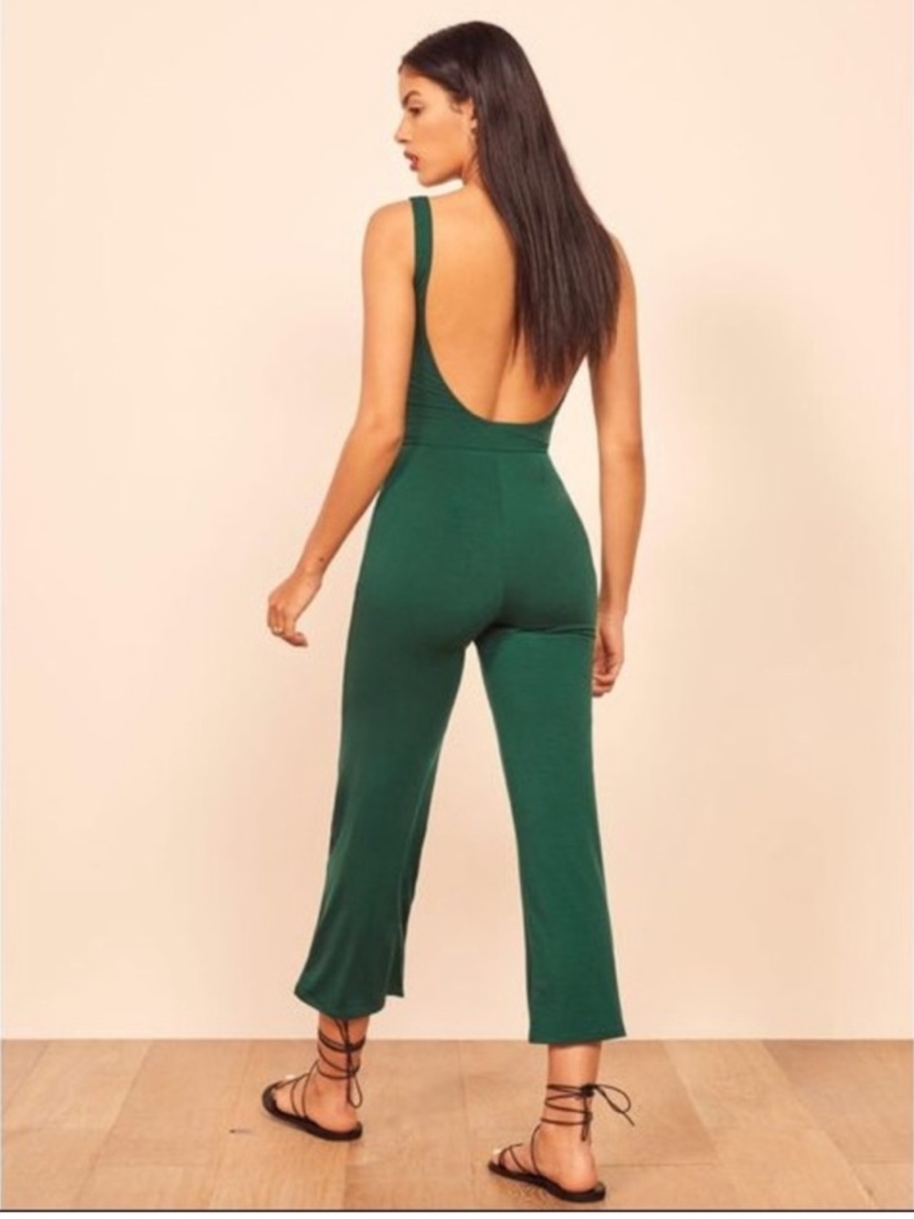 Reformation Rylee Jumpsuit XS Green Low Back Sleeveless Wide Leg Romper